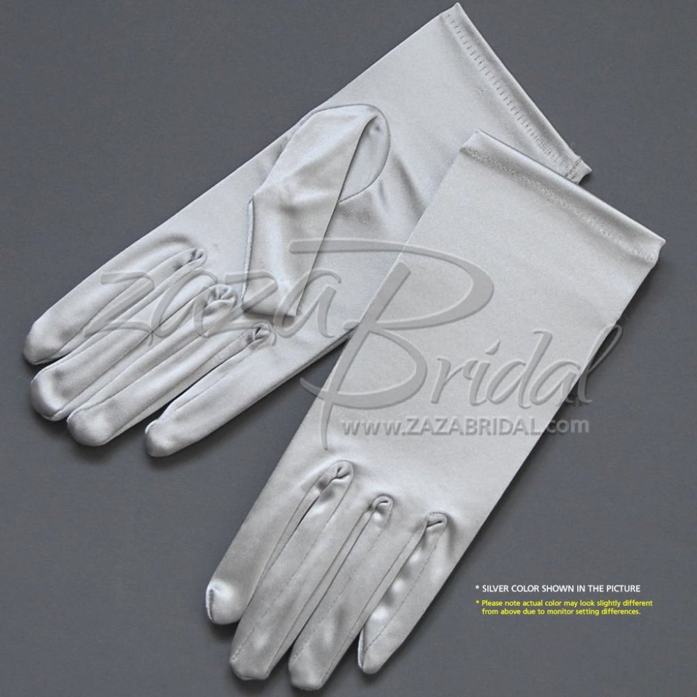 Shiny Stretch Satin Dress Gloves Wrist Length 2BL - Silver